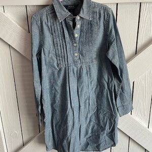 NWT POLO Ralph Lauren Girls Indigo Blue Dress Size 7 Half Button Down